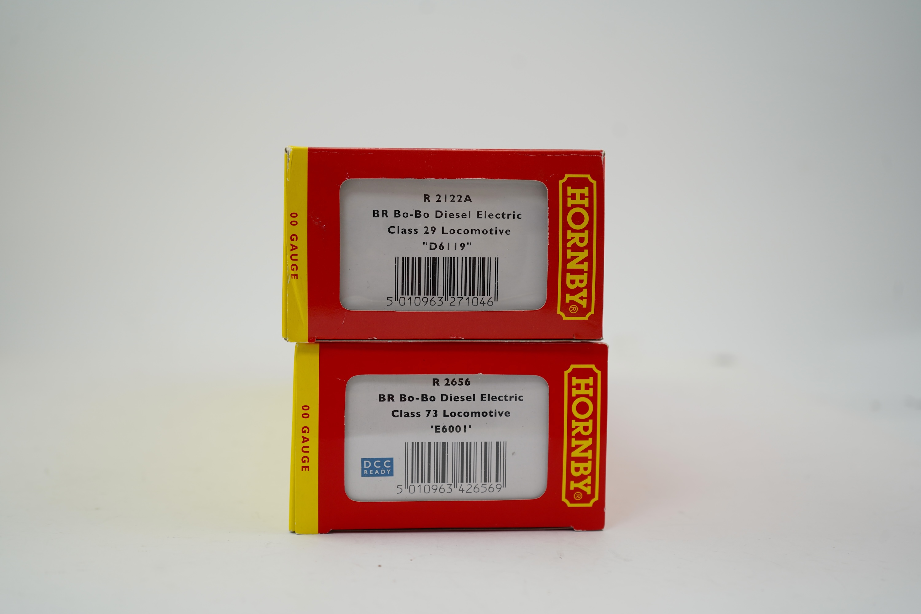 Two boxed Hornby Hobbies 00 gauge railway BR diesel-electric locomotives; a class 73 Bo-Bo, E6001, (R2656), together with a class 29 Bo-Bo, D6119, (R2122A)